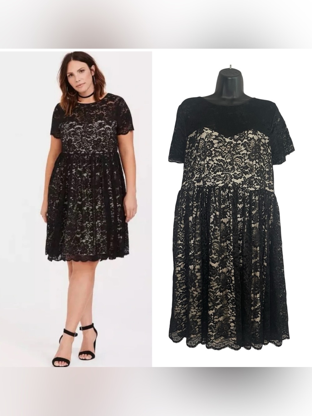 Torrid 2X Black Lace Illusion Neck Skater Dress